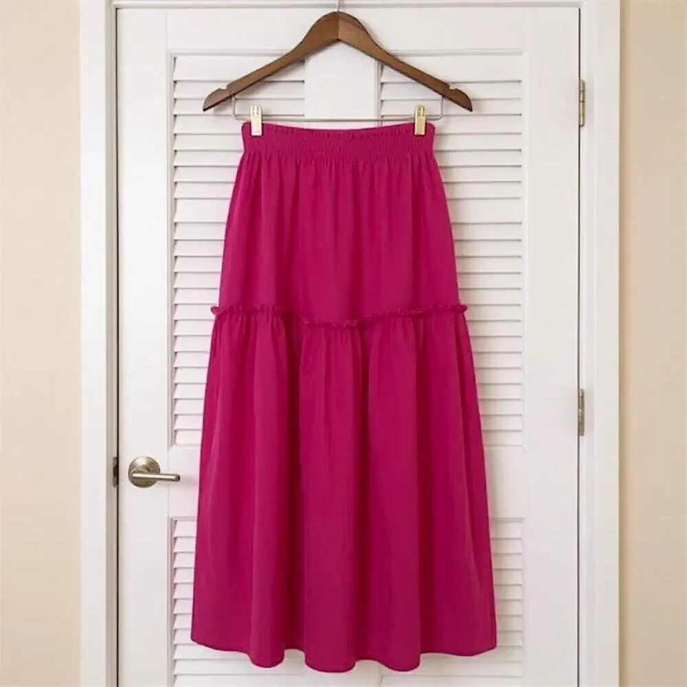 ELF Annabelle Linen Maxi Skirt Magenta Pink Elastic Waist M - Picture 3 of 10